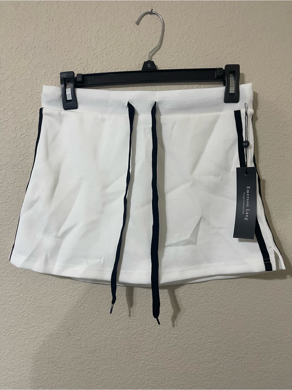 Emerson Lane White Drawstring Mini Skirt